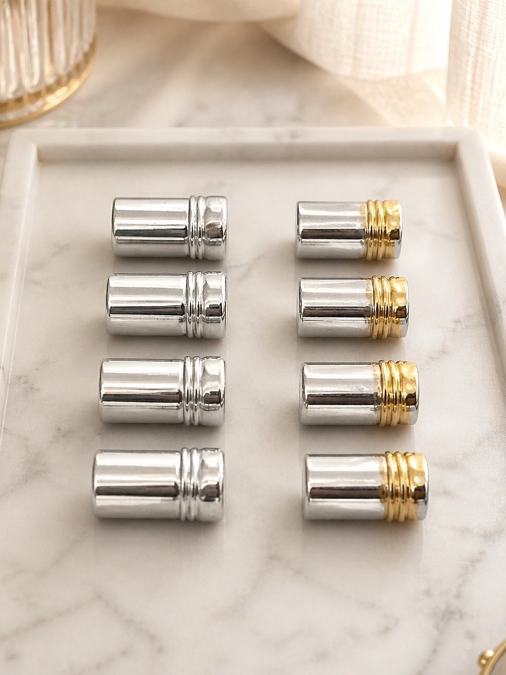 Tiffany & Co. Gold and Sterling Silver Cylindrical miniSalt & Pepper Shakers Set